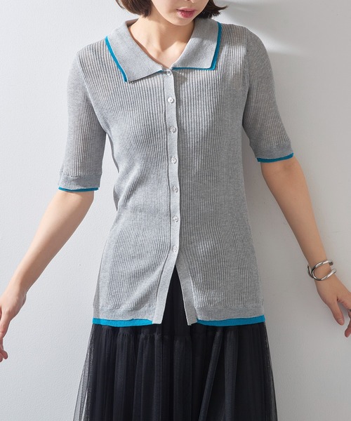 MAISON BREEZE reveur（メゾンブリーズレヴール）の「【MAISON BREEZE reveur】配色リブニットポロシャツ DTK（ポロシャツ・レディース・チャコールグレー/グレー/ブラウン/アイボリー・FREE）」の9枚目の写真