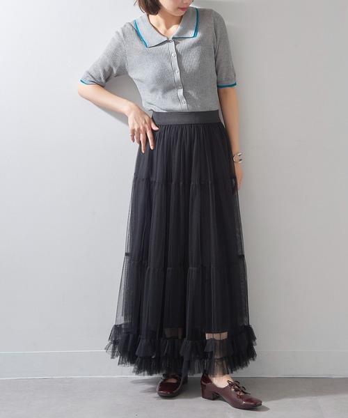 MAISON BREEZE reveur（メゾンブリーズレヴール）の「【MAISON BREEZE reveur】配色リブニットポロシャツ DTK（ポロシャツ・レディース・チャコールグレー/グレー/ブラウン/アイボリー・FREE）」の12枚目の写真