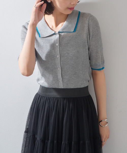 MAISON BREEZE reveur（メゾンブリーズレヴール）の「【MAISON BREEZE reveur】配色リブニットポロシャツ DTK（ポロシャツ・レディース・チャコールグレー/グレー/ブラウン/アイボリー・FREE）」の10枚目の写真