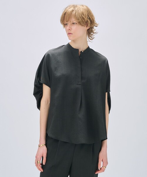 cloenc（クロエンス）の「【セットアップ／手洗い可】ドライタッチバルーンフォルムブラウス（シャツ/ブラウス・レディース・グレー/ダークブラウン/スミクロ・02）」の2枚目の写真