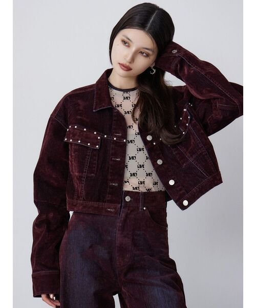 MURUA(ムルーア)の「【セットアップ対応】フロッキーデニムジャケット(デニムジャケット・レディース・グレー/ブラック/ボルドー・FREE)」の7枚目の写真