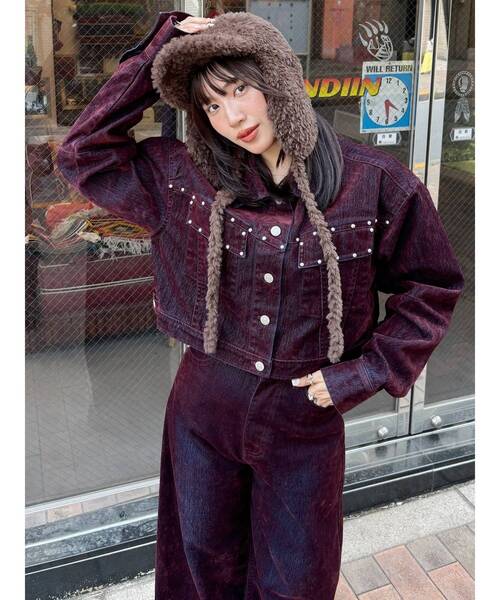 MURUA フロッキーデニムジャケット ボルドー MURUA フロッキーデニムジャケット ボルドー MURUA デニムジャケット g