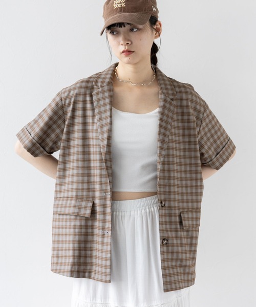 RAGEBLUE（レイジブルー）の「ハーフスリーブルーズジャケット/セットアップ対応（テーラードジャケット・レディース・ブラック/グレー系/ブラウン/イエロー系・FREE）」の3枚目の写真