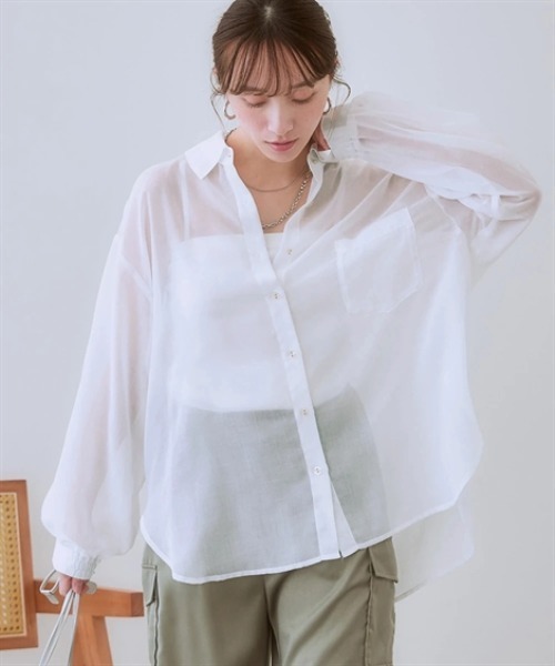 nissen(ニッセン)の「ロング丈シアーシャツ<大きいサイズ有>(シャツ/ブラウス・レディース・イエロー/ブルー系/オフホワイト/チャコールグレー/ブラウン系・LL/L/3L/M/S)」の6枚目の写真