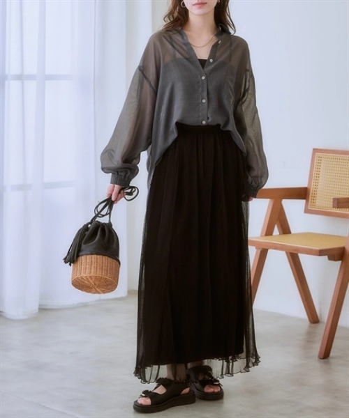 nissen(ニッセン)の「ロング丈シアーシャツ<大きいサイズ有>(シャツ/ブラウス・レディース・イエロー/ブルー系/オフホワイト/チャコールグレー/ブラウン系・LL/L/3L/M/S)」の11枚目の写真