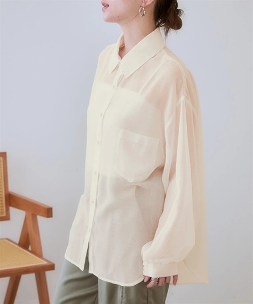 nissen(ニッセン)の「ロング丈シアーシャツ<大きいサイズ有>(シャツ/ブラウス・レディース・イエロー/ブルー系/オフホワイト/チャコールグレー/ブラウン系・LL/L/3L/M/S)」の16枚目の写真