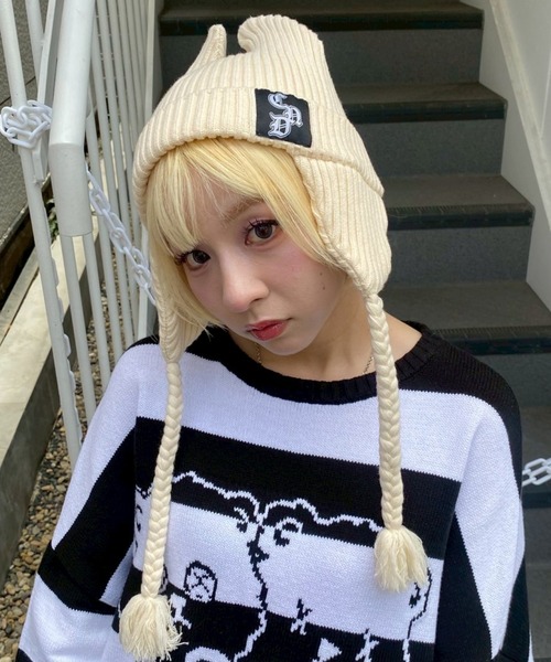 Candy Stripper（キャンディストリッパー）の「CND DEVIL ビーニー（ニットキャップ/ビーニー・レディース・アイボリー/ブラック・FREE）」の2枚目の写真