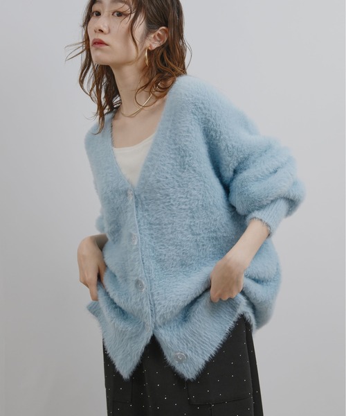 palm RICHE(ポームリシュ)の「フェザーヤーンカーディガン(カーディガン/ボレロ・レディース・サックスブルー/ブラック/オフホワイト/グレー/イエロー・M)」の5枚目の写真