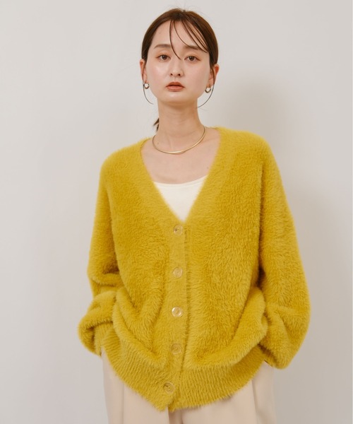 palm RICHE(ポームリシュ)の「フェザーヤーンカーディガン(カーディガン/ボレロ・レディース・サックスブルー/ブラック/オフホワイト/グレー/イエロー・M)」の2枚目の写真