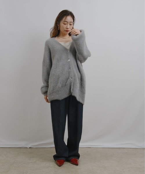 palm RICHE(ポームリシュ)の「フェザーヤーンカーディガン(カーディガン/ボレロ・レディース・サックスブルー/ブラック/オフホワイト/グレー/イエロー・M)」の6枚目の写真