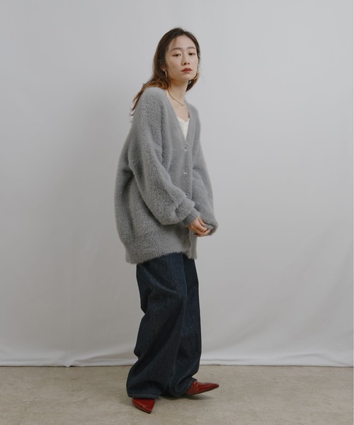 palm RICHE(ポームリシュ)の「フェザーヤーンカーディガン(カーディガン/ボレロ・レディース・サックスブルー/ブラック/オフホワイト/グレー/イエロー・M)」の7枚目の写真