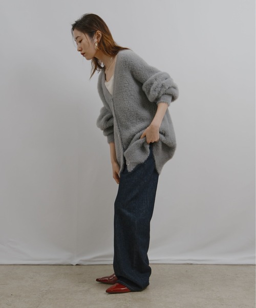 palm RICHE(ポームリシュ)の「フェザーヤーンカーディガン(カーディガン/ボレロ・レディース・サックスブルー/ブラック/オフホワイト/グレー/イエロー・M)」の9枚目の写真