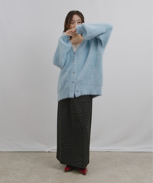 palm RICHE(ポームリシュ)の「フェザーヤーンカーディガン(カーディガン/ボレロ・レディース・サックスブルー/ブラック/オフホワイト/グレー/イエロー・M)」の18枚目の写真