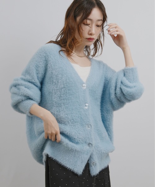 palm RICHE(ポームリシュ)の「フェザーヤーンカーディガン(カーディガン/ボレロ・レディース・サックスブルー/ブラック/オフホワイト/グレー/イエロー・M)」の10枚目の写真