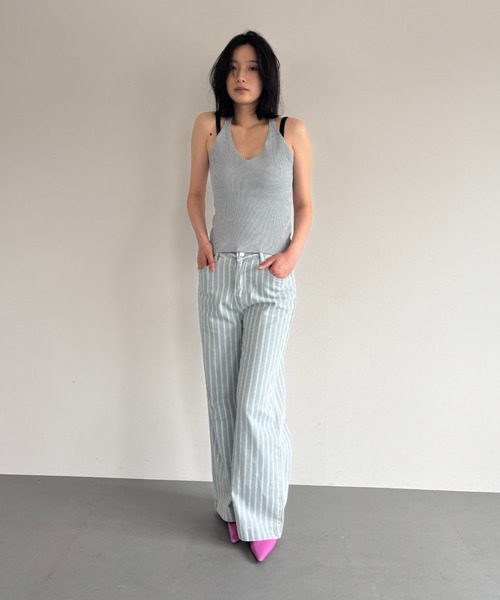 FUULLY STUDIO（フーリィーステューディオ）の「ストライプデニムパンツ（デニムパンツ・レディース・ライトブルー/ブルー・SMALL/MEDIUM）」の16枚目の写真