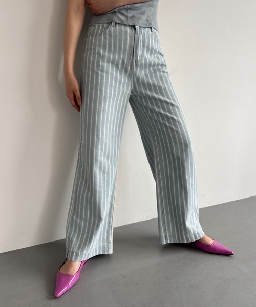 FUULLY STUDIO（フーリィーステューディオ）の「ストライプデニムパンツ（デニムパンツ・レディース・ライトブルー/ブルー・SMALL/MEDIUM）」の11枚目の写真