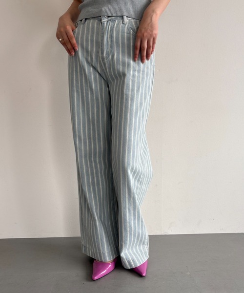 FUULLY STUDIO（フーリィーステューディオ）の「ストライプデニムパンツ（デニムパンツ・レディース・ライトブルー/ブルー・SMALL/MEDIUM）」の7枚目の写真