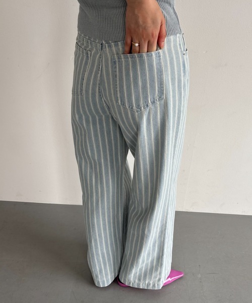 FUULLY STUDIO（フーリィーステューディオ）の「ストライプデニムパンツ（デニムパンツ・レディース・ライトブルー/ブルー・SMALL/MEDIUM）」の13枚目の写真