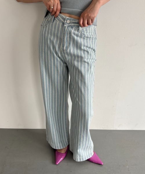 FUULLY STUDIO（フーリィーステューディオ）の「ストライプデニムパンツ（デニムパンツ・レディース・ライトブルー/ブルー・SMALL/MEDIUM）」の5枚目の写真