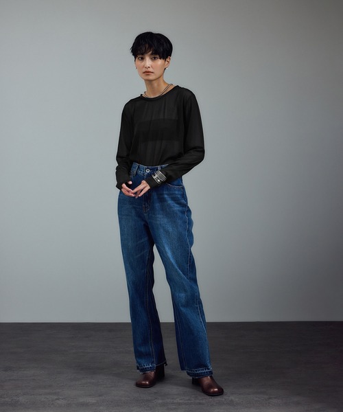 SALON adam et rope'（サロン アダム エ ロペ）の「【WEB限定】トリコットシアーロングTシャツ（Tシャツ/カットソー・レディース・ライトグレー/ブラック/オフホワイト・FREE）」の6枚目の写真