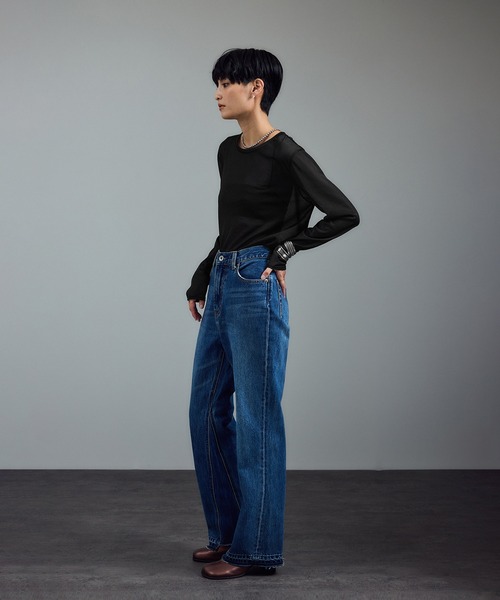 SALON adam et rope'（サロン アダム エ ロペ）の「【WEB限定】トリコットシアーロングTシャツ（Tシャツ/カットソー・レディース・ライトグレー/ブラック/オフホワイト・FREE）」の9枚目の写真