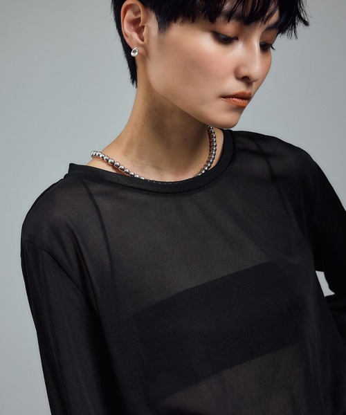 SALON adam et rope'（サロン アダム エ ロペ）の「【WEB限定】トリコットシアーロングTシャツ（Tシャツ/カットソー・レディース・ライトグレー/ブラック/オフホワイト・FREE）」の11枚目の写真