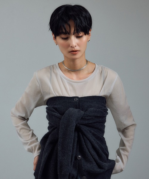 SALON adam et rope'（サロン アダム エ ロペ）の「【WEB限定】トリコットシアーロングTシャツ（Tシャツ/カットソー・レディース・ライトグレー/ブラック/オフホワイト・FREE）」の15枚目の写真