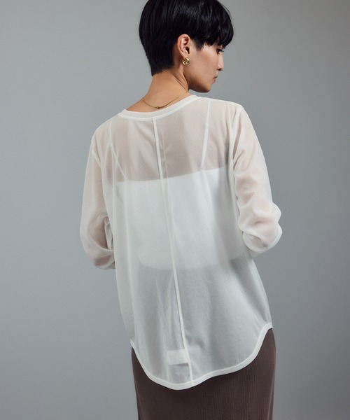 SALON adam et rope'（サロン アダム エ ロペ）の「【WEB限定】トリコットシアーロングTシャツ（Tシャツ/カットソー・レディース・ライトグレー/ブラック/オフホワイト・FREE）」の19枚目の写真