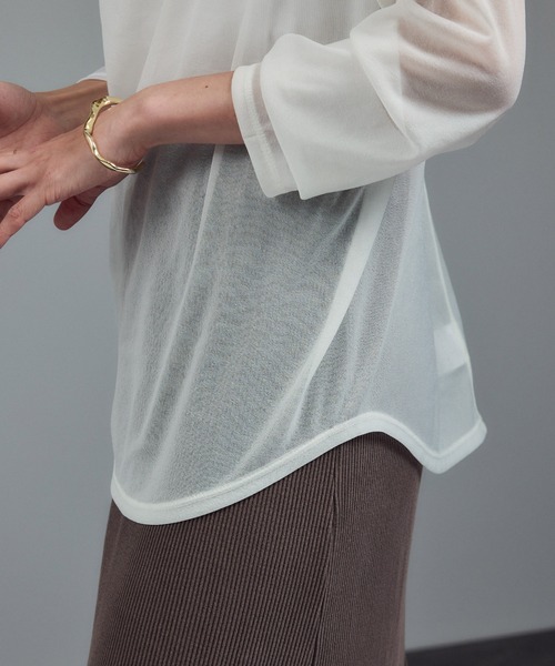 SALON adam et rope'（サロン アダム エ ロペ）の「【WEB限定】トリコットシアーロングTシャツ（Tシャツ/カットソー・レディース・ライトグレー/ブラック/オフホワイト・FREE）」の20枚目の写真