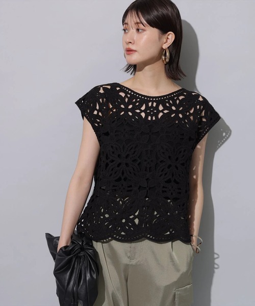 Arpege story アルページュストーリー エンブロイダリー半袖ブラウス アルページュストーリー エンブロイダリー半袖ブラウス