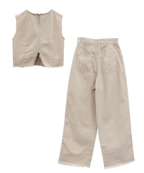 ISOOK（アイスー）の「フリンジデニムセットアップ（chiica original）/ セットアイテム 2点セット セルフカット 低身長 デニムパンツ ノースリーブ（セットアップ・レディース・ベージュ/ブルー・SMALL/MEDIUM）」の13枚目の写真