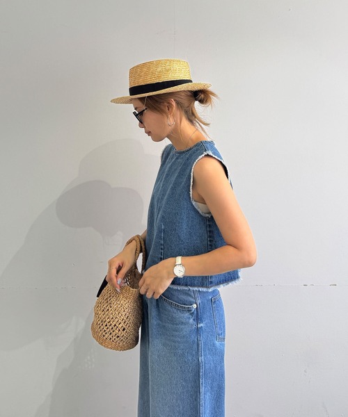 ISOOK（アイスー）の「フリンジデニムセットアップ（chiica original）/ セットアイテム 2点セット セルフカット 低身長 デニムパンツ ノースリーブ（セットアップ・レディース・ベージュ/ブルー・SMALL/MEDIUM）」の22枚目の写真