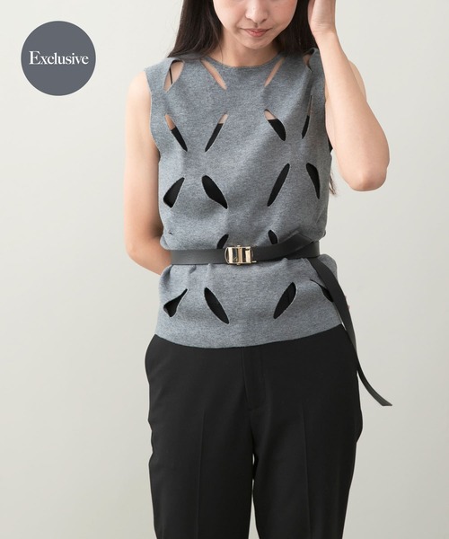 URBAN RESEARCH ROSSO WOMEN(アーバンリサーチ ロッソ)の「『別注』leinwande×ROSSO Flower Knitted Top(ニット/セーター・レディース・グレー/ホワイト・FREE)」の5枚目の写真