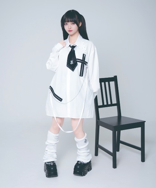 TRAVAS TOKYO(トラバス トウキョウ)の「『TRAVAS TOKYO/トラバス トーキョー』テープ付きネクタイシャツ(シャツ/ブラウス・レディース・ブラック×ホワイト/ホワイト・FREE)」の14枚目の写真