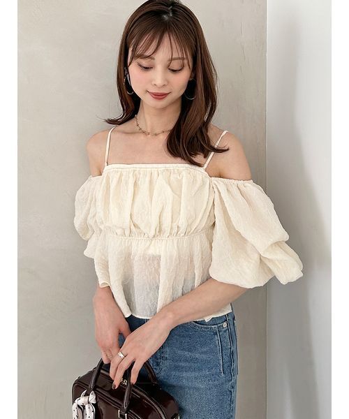 SNIDEL（スナイデル）の「オフショルフリルブラウス（シャツ/ブラウス・レディース・ブラック/オリーブ/ピンクベージュ/アイボリー・F）」の9枚目の写真