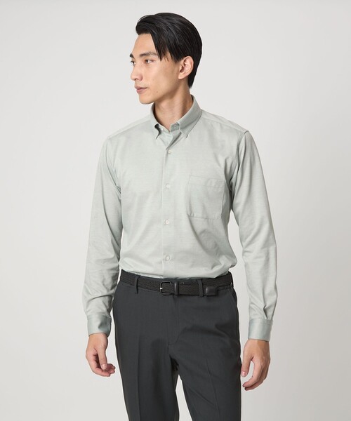 green label relaxing（グリーンレーベルリラクシング）の「エブリット TC ジャージー スナップ ボタンダウン シャツ -イージーアイロン・吸水速乾・抗菌-（ビジネスシャツ・メンズ・ライトグレー/ライトブルー/ライム・M/L/S/XL）」の8枚目の写真