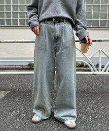 【新色追加/ユニセックス】オーバーダイタックデニムワイドパンツ