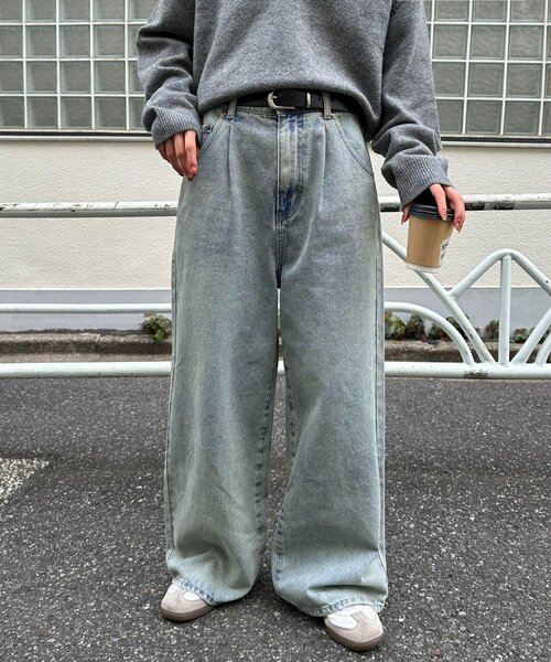 【新品・タグ付】DISCOAT オーバーダイタックデニムワイドパンツ 新色追加/ユニセックス】オーバーダイタックデニムワイドパンツ