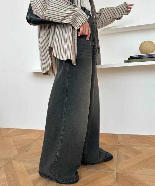 DISCOAT（ディスコート）の「【新色追加/ユニセックス】オーバーダイタックデニムワイドパンツ（デニムパンツ・レディース・インディゴブルー/ブラック・LARGE/MEDIUM/SMALL）」の4枚目の写真