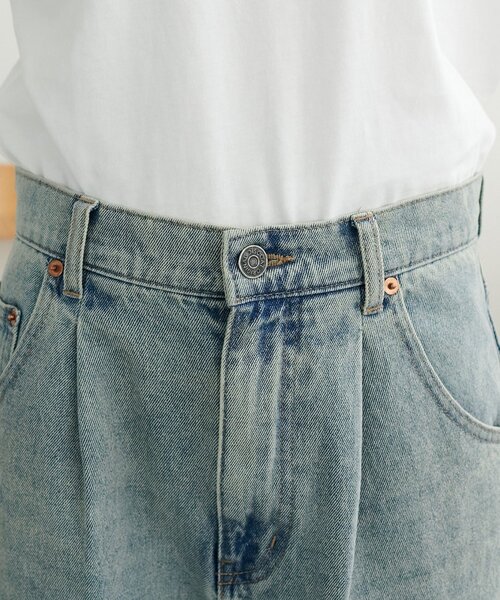 新色追加/ユニセックス】オーバーダイタックデニムワイドパンツ