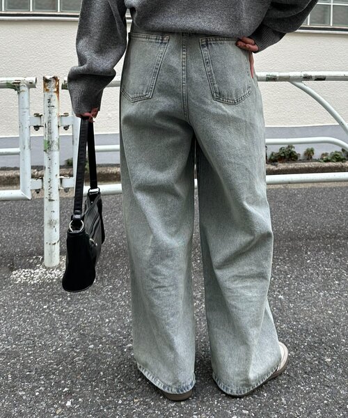 新色追加/ユニセックス】オーバーダイタックデニムワイドパンツ