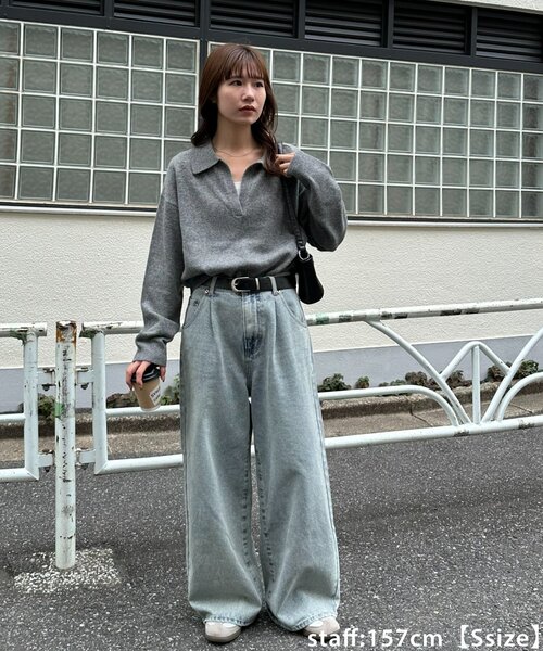 新色追加/ユニセックス】オーバーダイタックデニムワイドパンツ