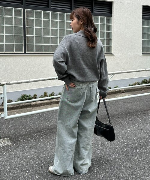 新色追加/ユニセックス】オーバーダイタックデニムワイドパンツ