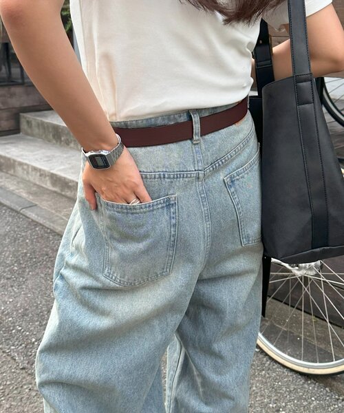 新色追加/ユニセックス】オーバーダイタックデニムワイドパンツ