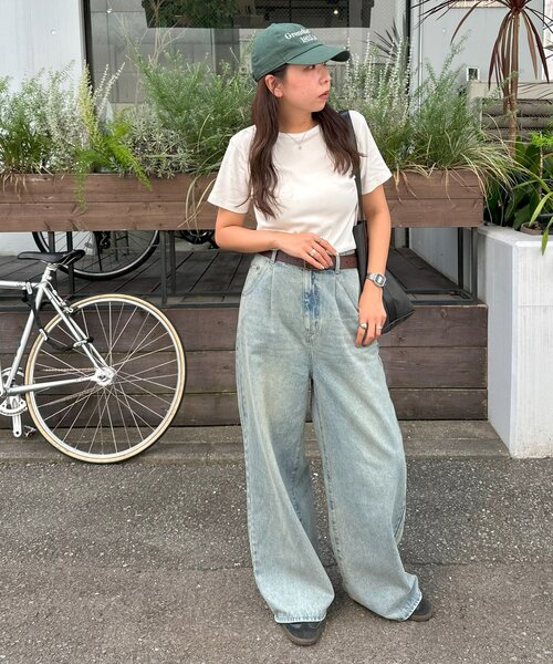 新色追加/ユニセックス】オーバーダイタックデニムワイドパンツ