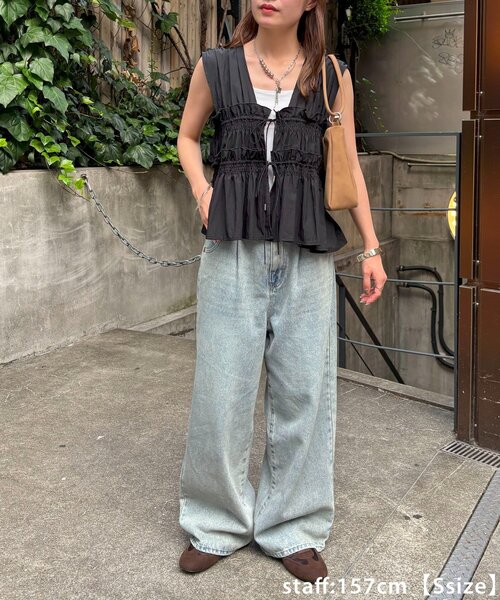 【新品・タグ付】DISCOAT オーバーダイタックデニムワイドパンツ 新色追加/ユニセックス】オーバーダイタックデニムワイドパンツ