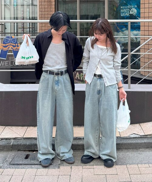 新色追加/ユニセックス】オーバーダイタックデニムワイドパンツ