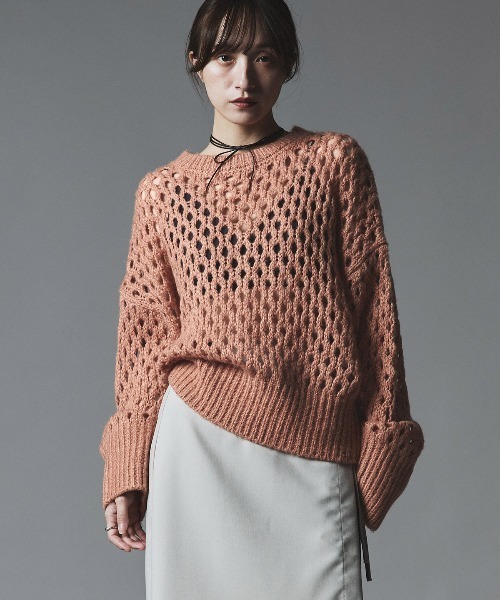 セール】【W:Huku】メッシュ編み ルーズ ショート ニット / Mesh Knit