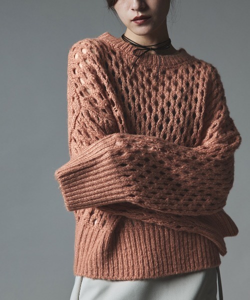 W:Huku】メッシュ編み ルーズ ショート ニット / Mesh Knit Loose