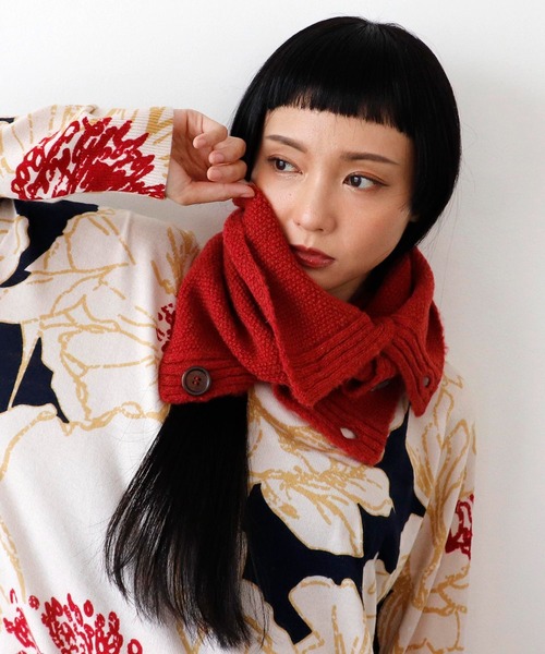 セール】フワフワカノコニット釦付きスヌード（ネックウォーマー